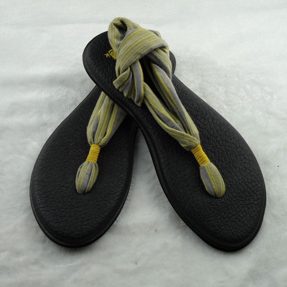 Sanuk Yoga Sling 2 Sandals Gray Yellow Striped‎ Size 10